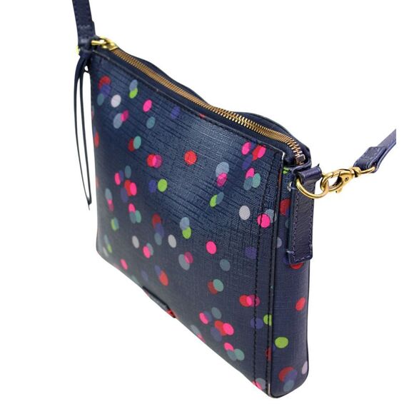 FOSSIL BLUE REAL COATED LEATHER POLKA DOT X-BODY SHOULDER BAG HANDBAG CLUTCH - Picture 5 of 16